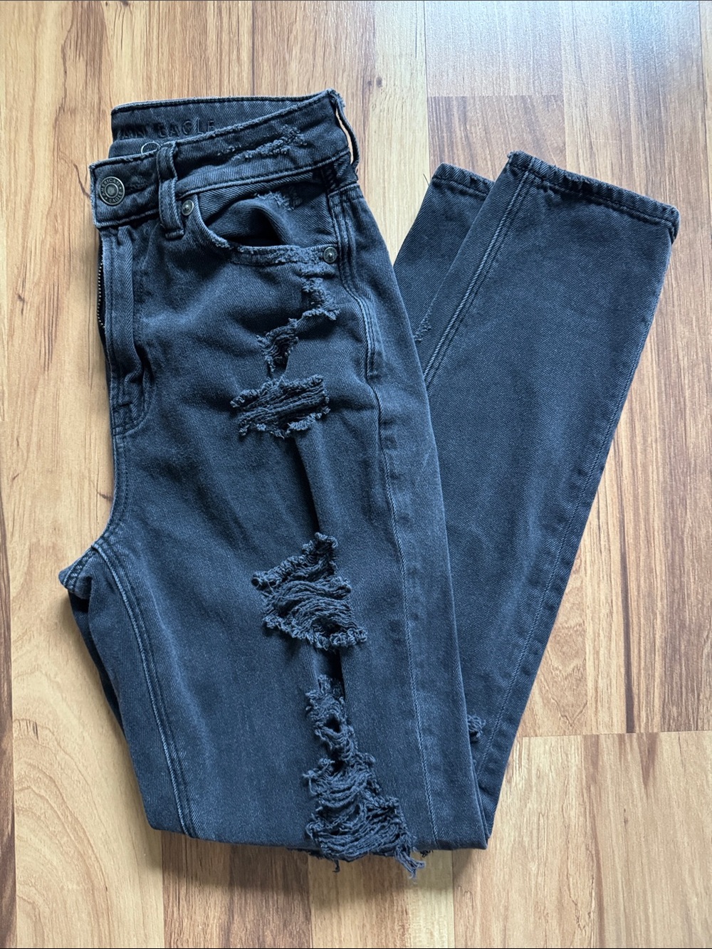 American Eagle Outfitters Black Distressed Mom Jeans